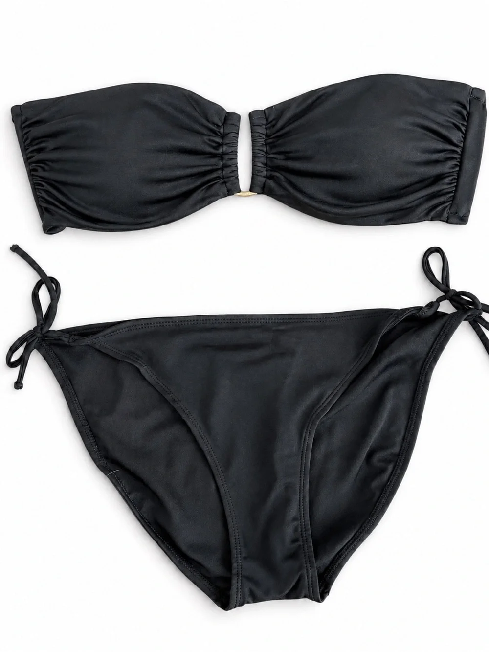 OP Massimo Black Strapless Bandeau Bikini with Tie-Side Bottoms L XL